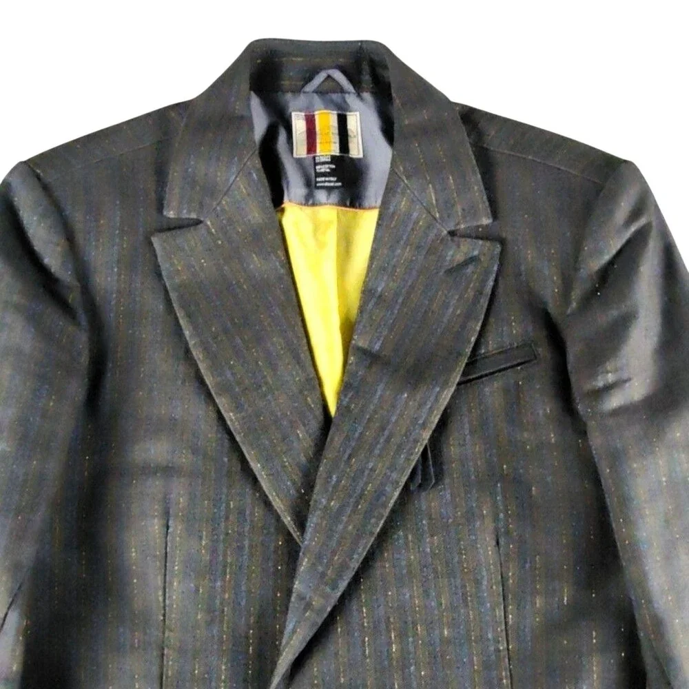 Diesel Blazer Mens L Gray Blue Gold Cotton Metal Sport Coat Jacket Italy HTF